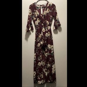 Burgundy High Low Floral Maxi Romper